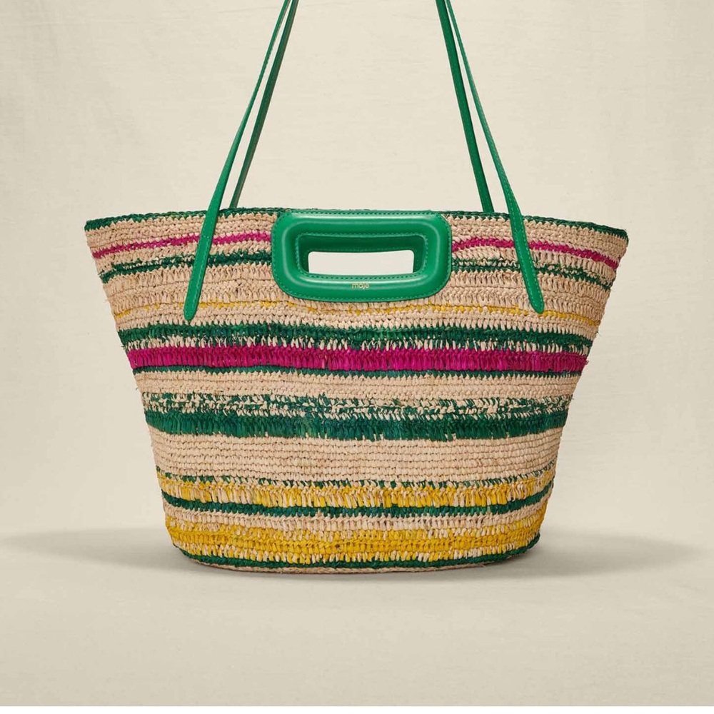 NWT Maje Striped Raffia Basket Bag